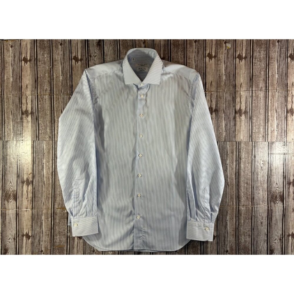 Emanuele Maffeis x Todd Snyder Streiped Dress Shirt sz 16 color blue white NWOT